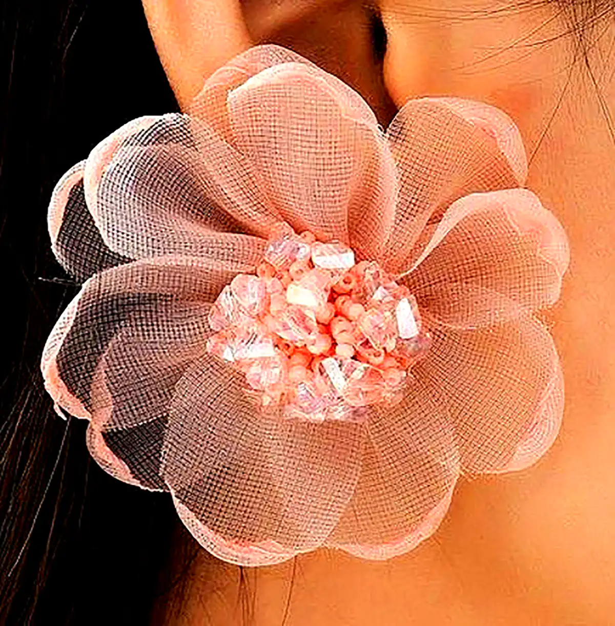 گوشواره گل پارچه ای