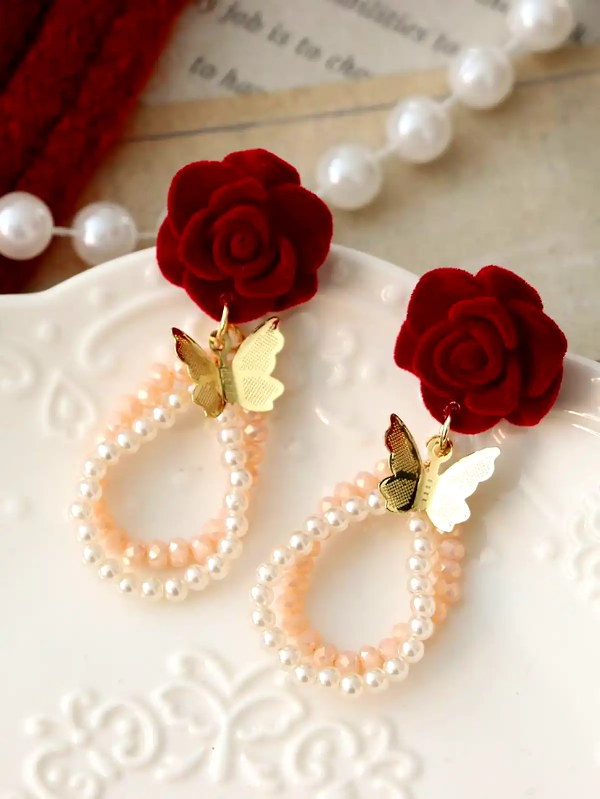 گوشواره گل پارچه ای