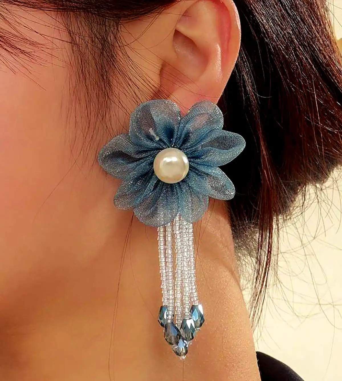گوشواره گل پارچه ای