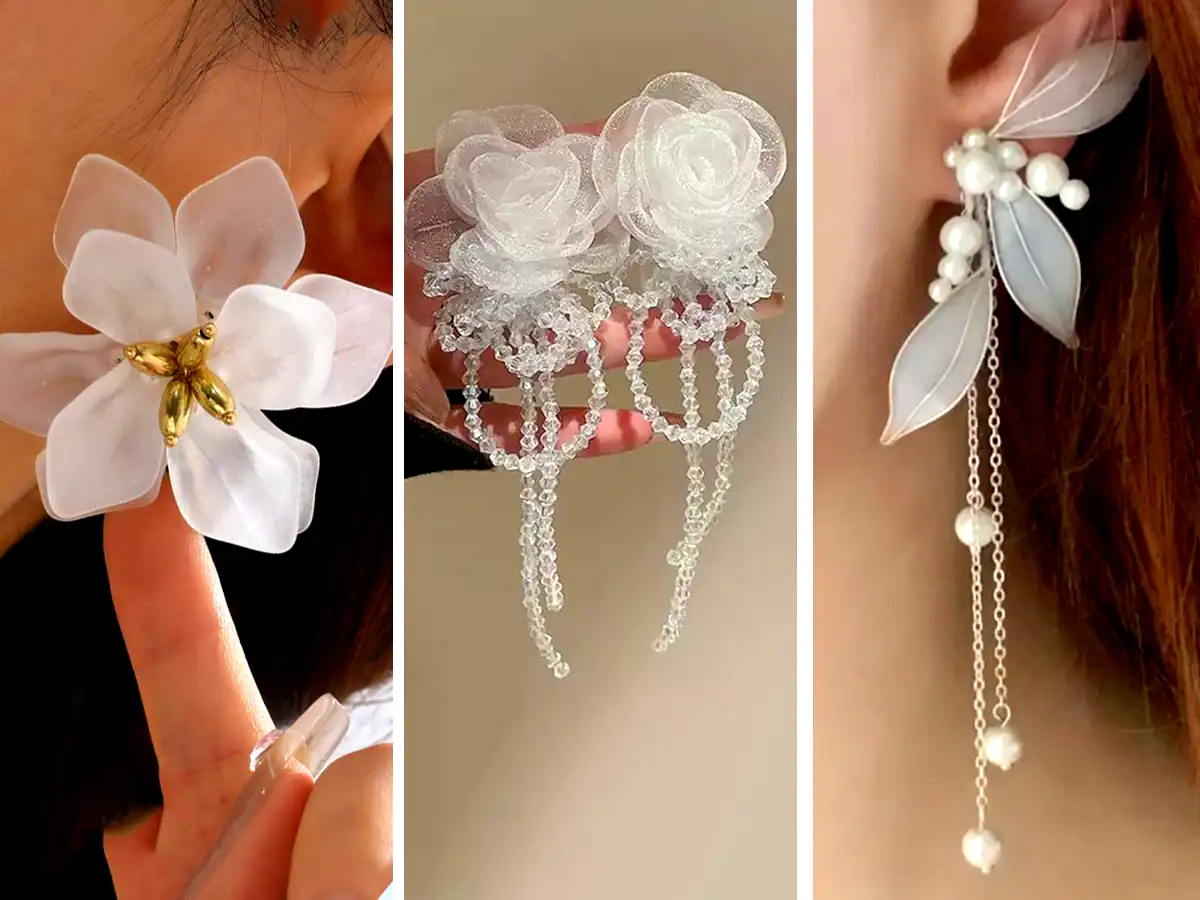 گوشواره گل پارچه ای