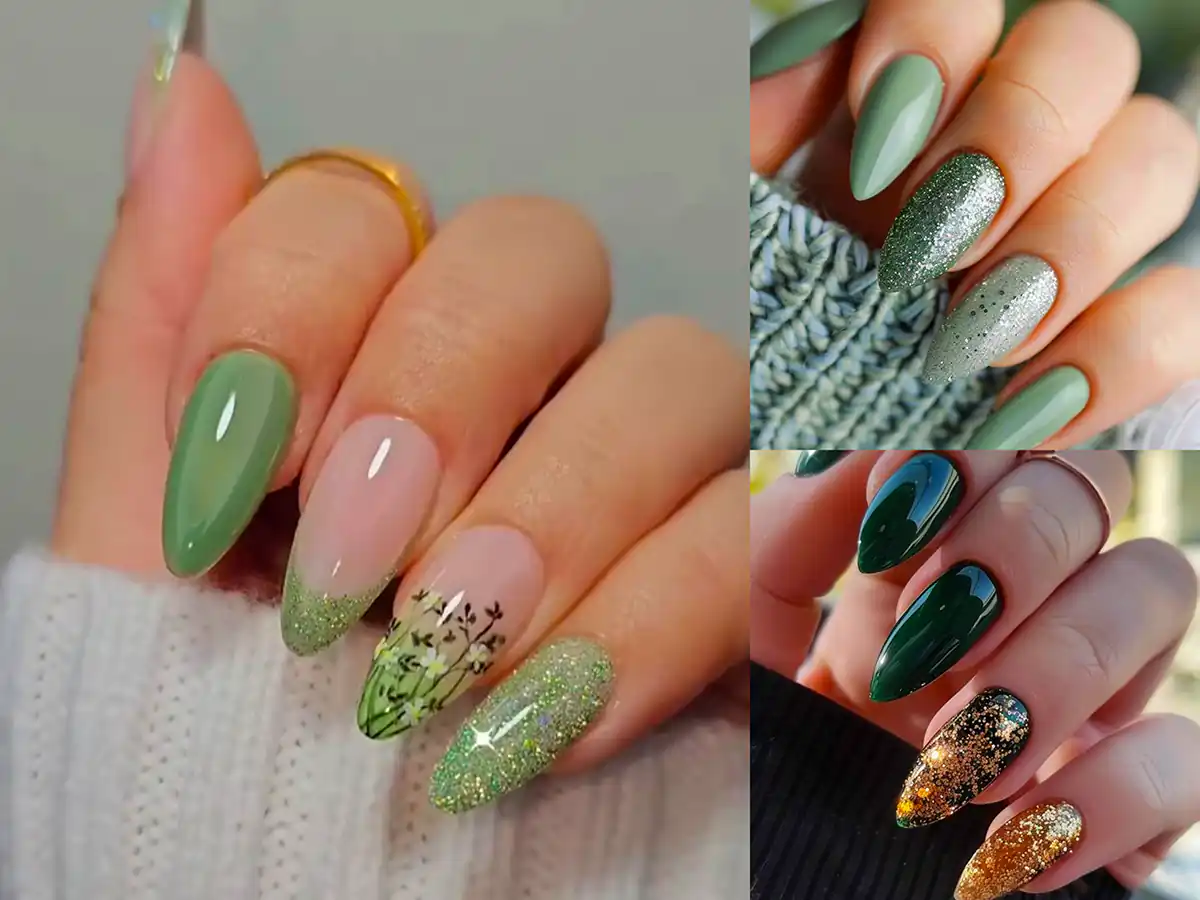 طراحی ناخن با رنگ سبز