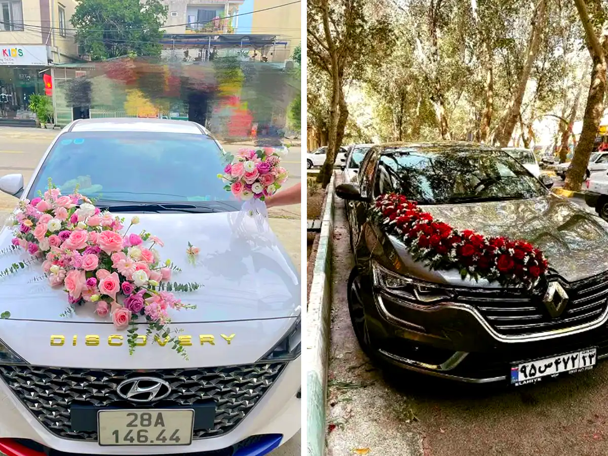 دیزاین ماشین عروس با گل