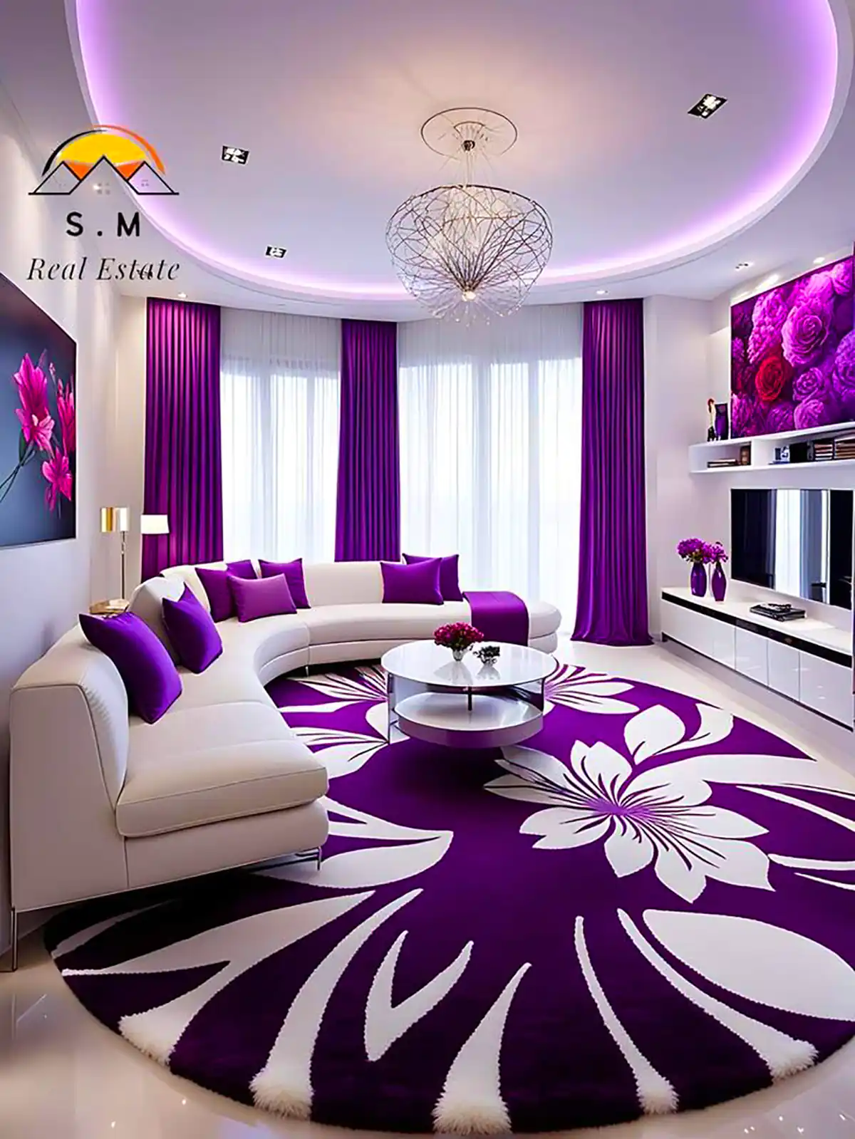 دیزاین شاد خونه با رنگ بنفش