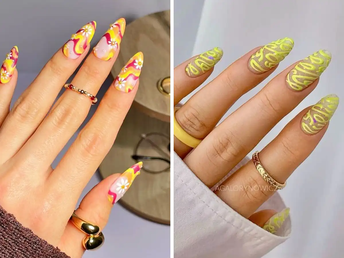 طرح ناخن انتزاعی زرد 