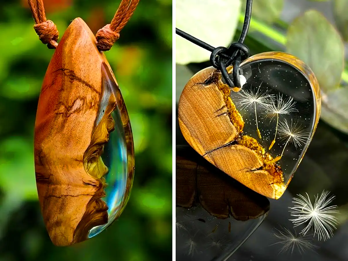 گردنبند چوبی رزین کاری شده