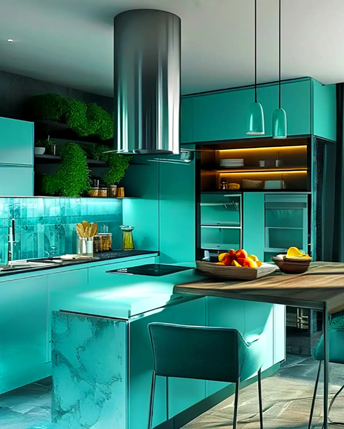 طراحی کابینت هایگلاس آبی دریایی