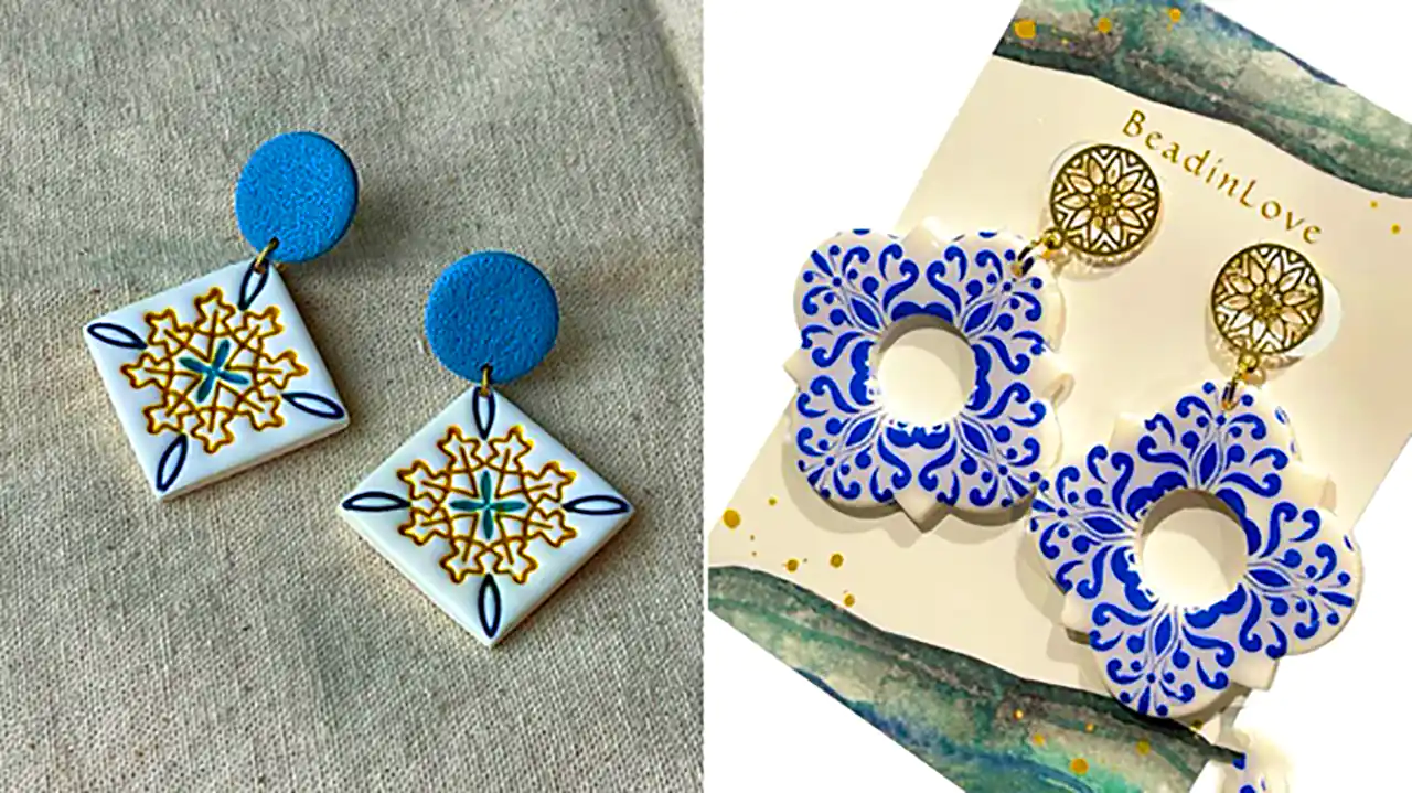 گوشواره سفالی گل آبی