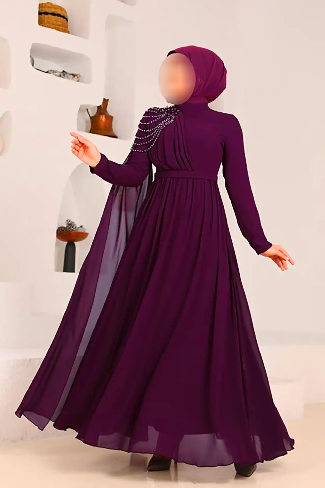 پیراهن بادمجونی مجلسی 