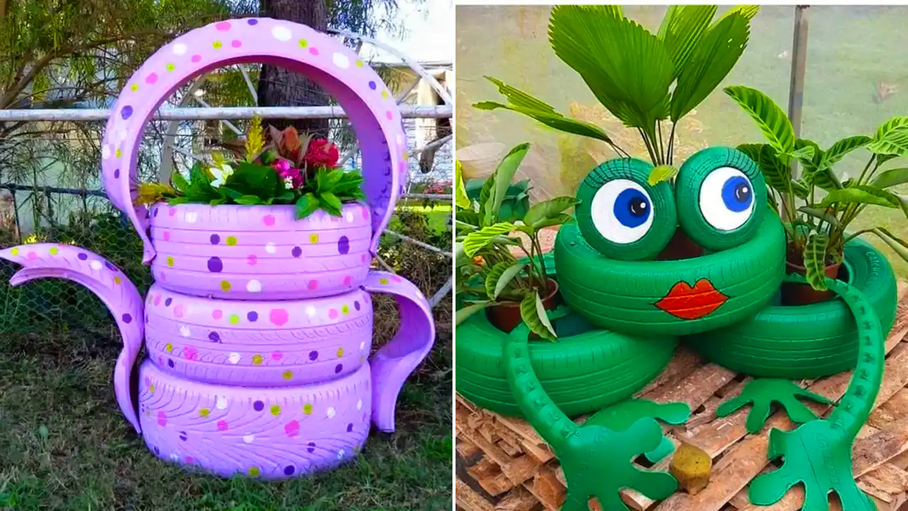 دیزاین خلاقانه باغ با تایر خودرو
