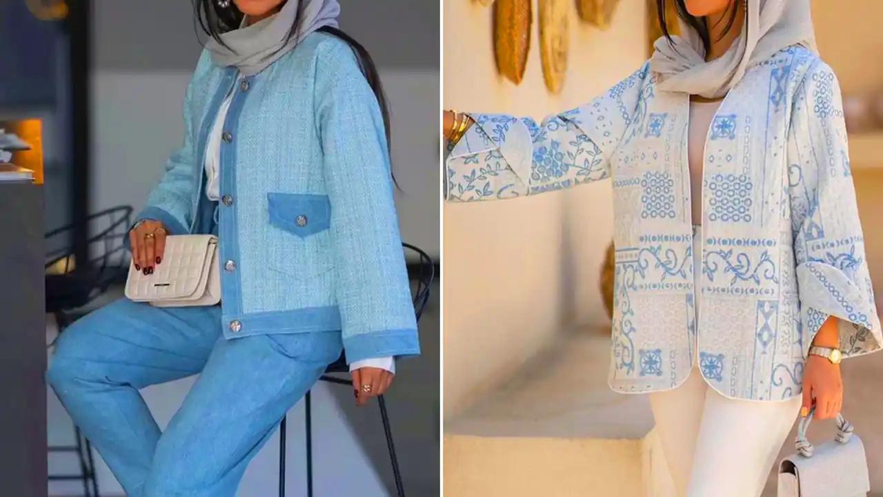مانتو آبی آسمونی مدروز