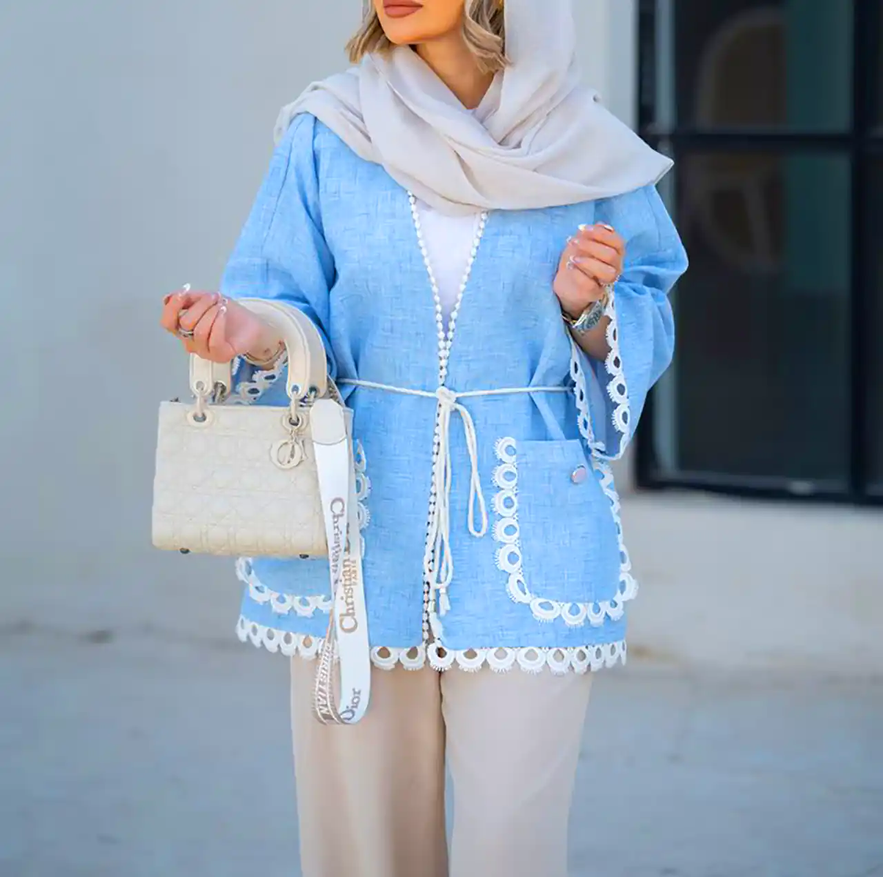 مانتو آبی آسمونی مدروز 