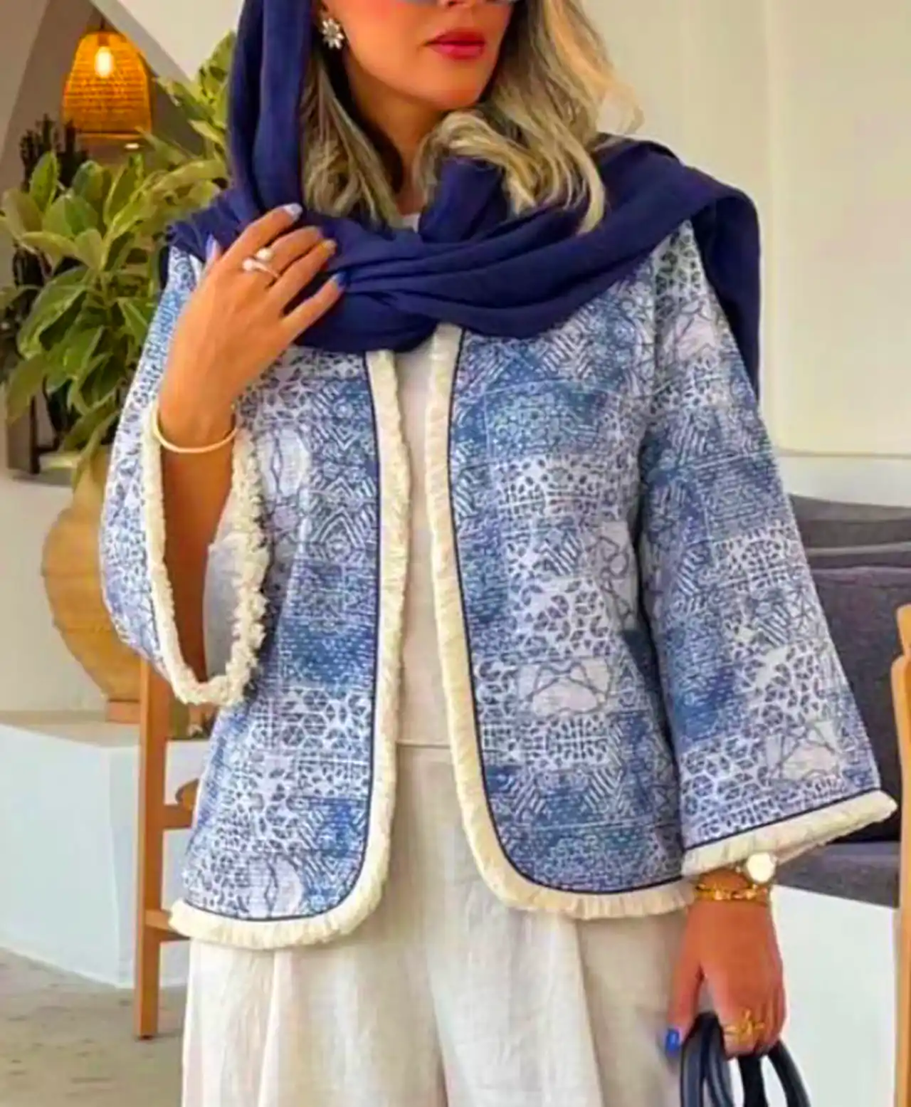 مانتو آبی آسمونی مدروز 
