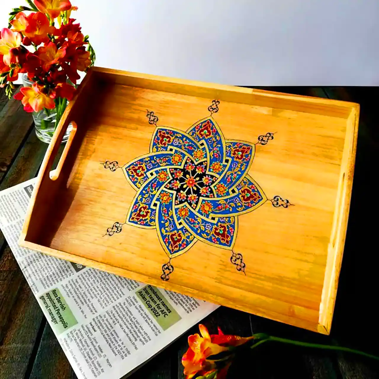 سینی چوبی با طراحی اسلیمی