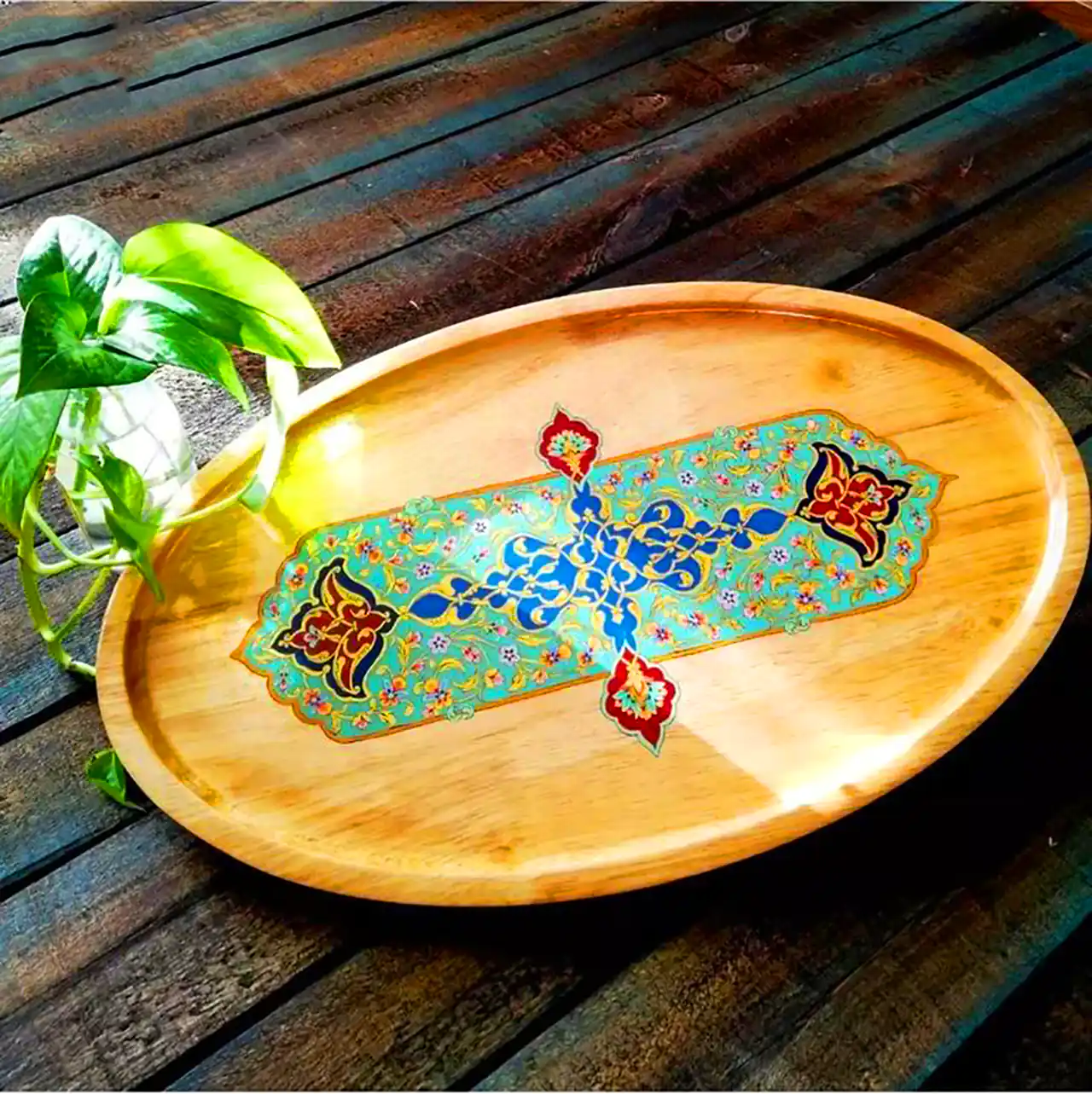 سینی چوبی با طراحی اسلیمی
