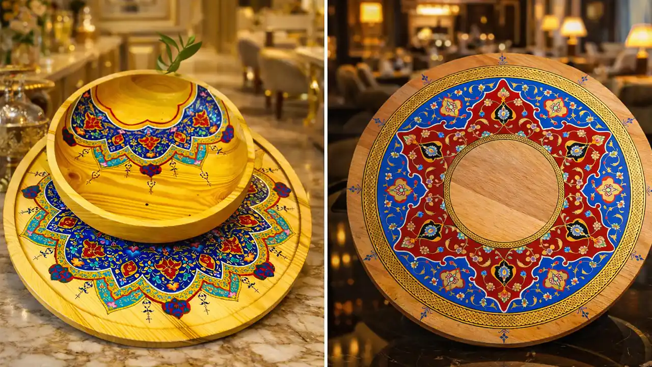 سینی چوبی با طرح اسلیمی