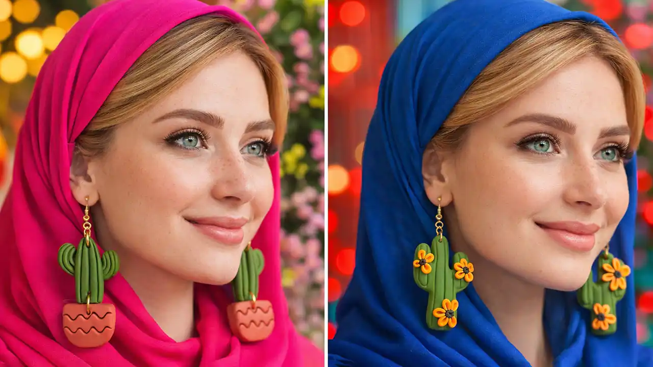 گوشواره گل پلیمری کاکتوس