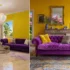 دیزاین نشیمن با تم بنفش و زرد؛ پیشنهادهایی برای چیدمان بهتر و شیک تر + ۱۵ ایده