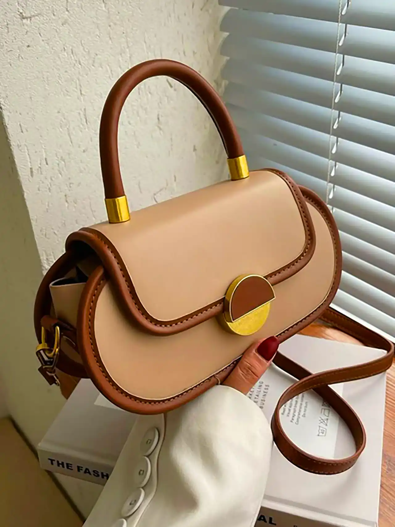 کیف دستی کرم قهوه ای شیک 