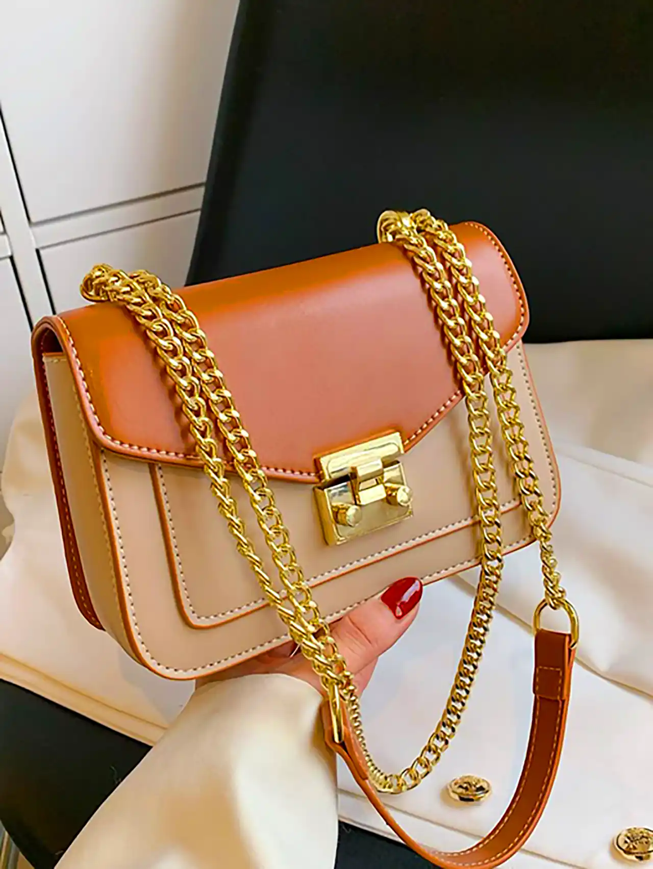 کیف دستی کرم قهوه ای شیک 