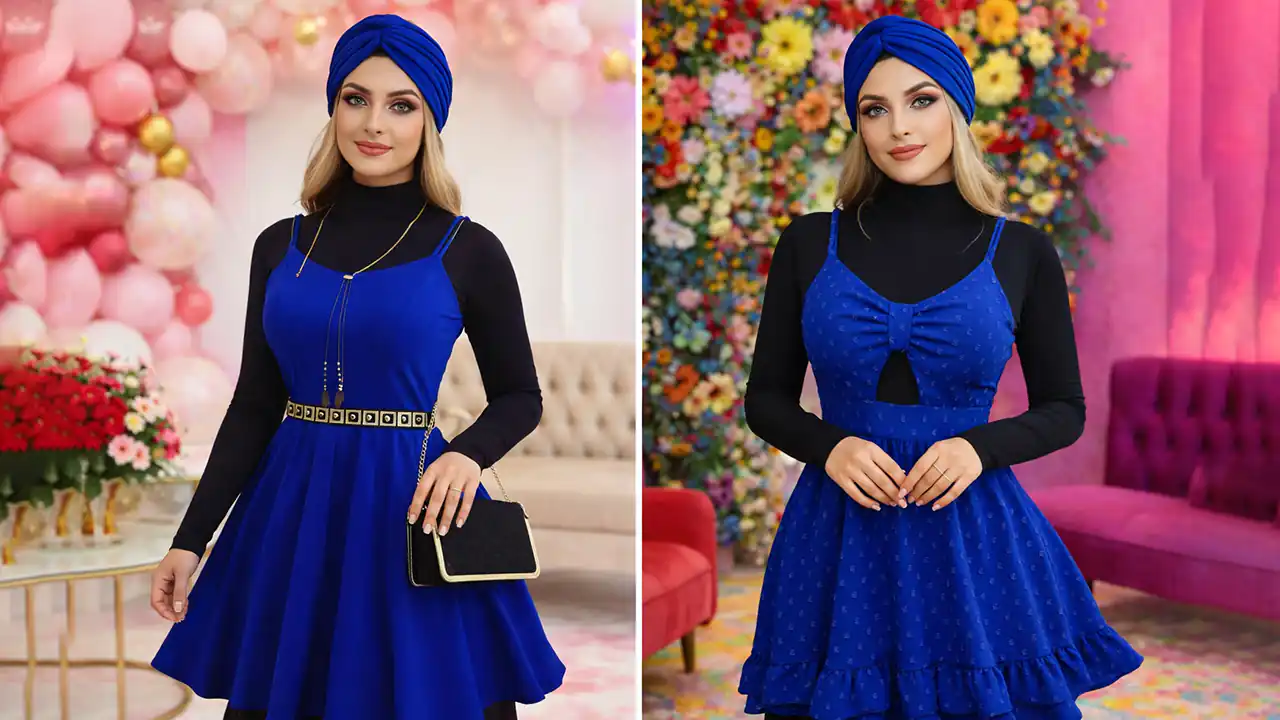 مدل پیراهن شیک آبی کاربنی