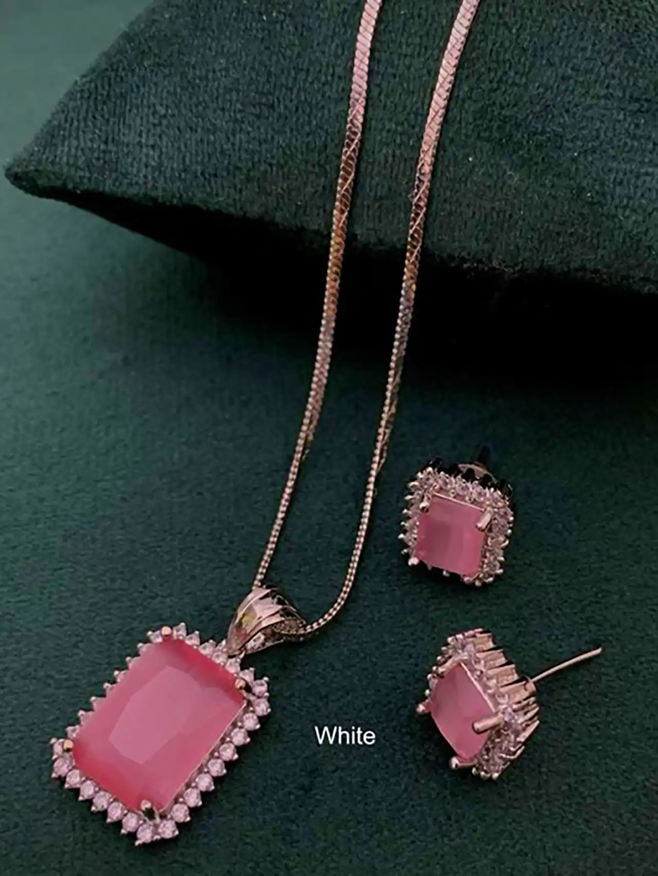 نیم ست جواهری شیک صورتی 