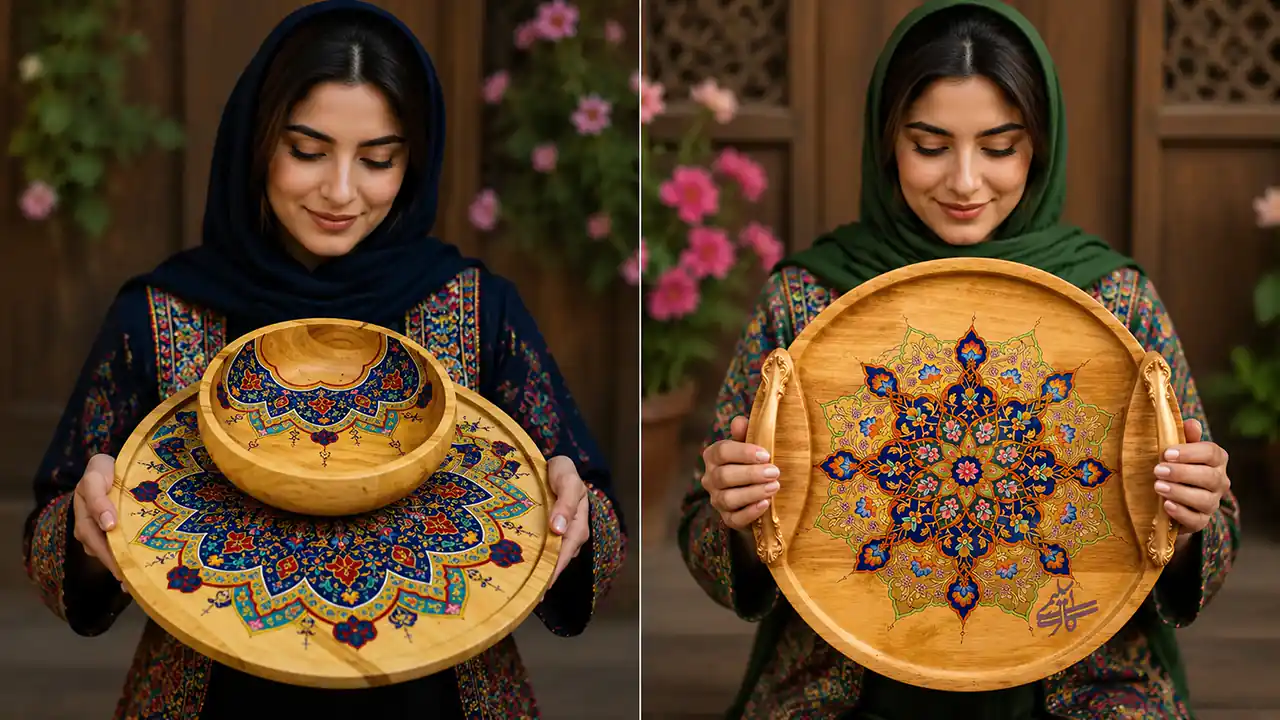 سینی چوبی با طراحی اسلیمی