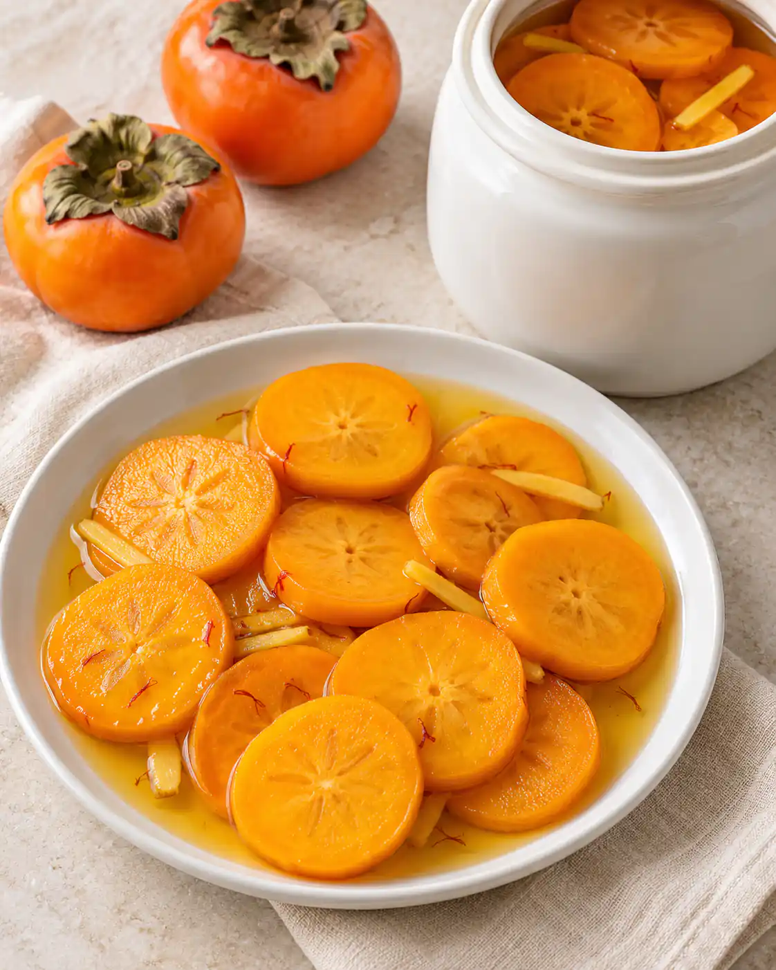 طرز تهیه ترشی خرمالو خانگی با شکر و زنجبیل